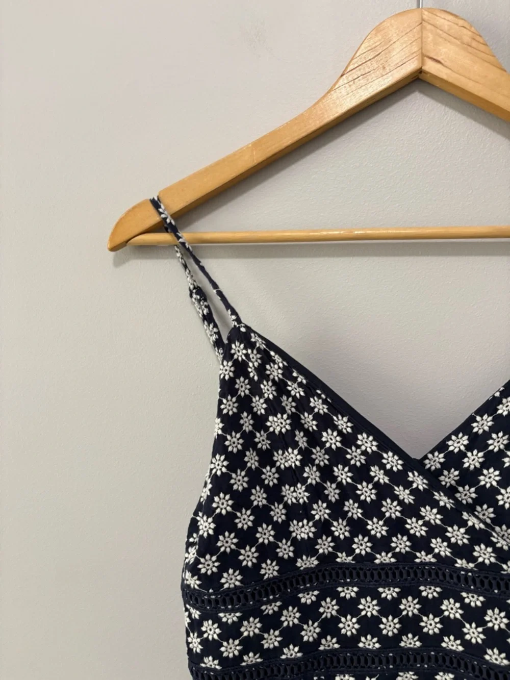 Boutique Floral Navy Feminine Flirty Spring Summer Eyelet Skater Dress